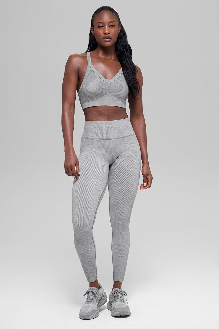 Alo Yoga Seamless Two Tone Rib Bra - Light Misty Grey Heather