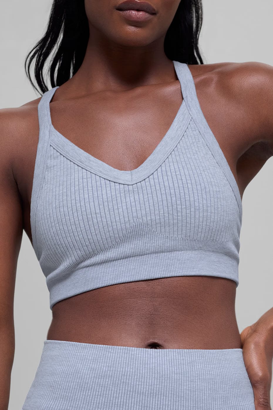 Alo Yoga Seamless Two Tone Rib Bra - Winter Frost Heather