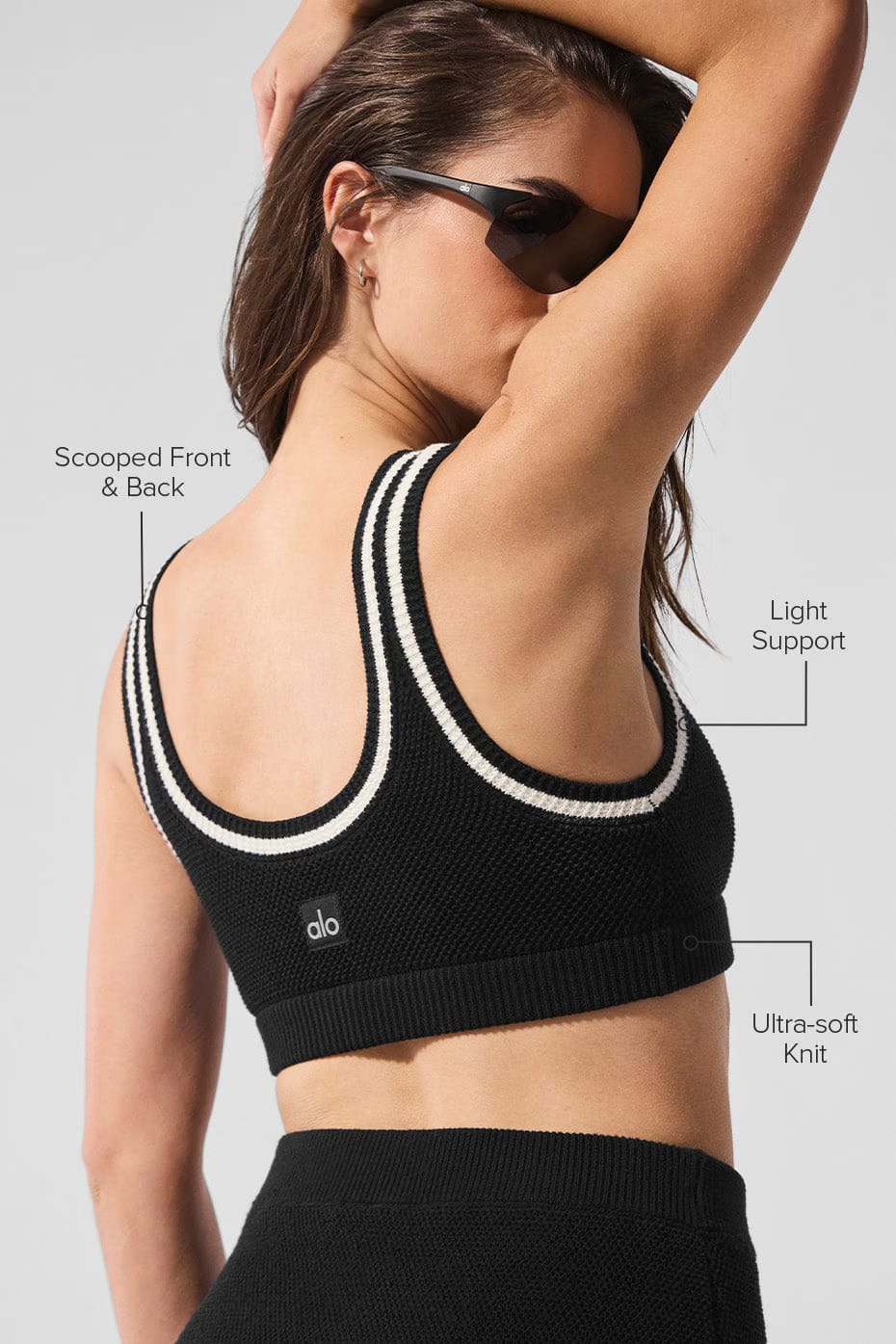 Alo Yoga Tennis Club Sweater Knit Bra - Black/Ivory