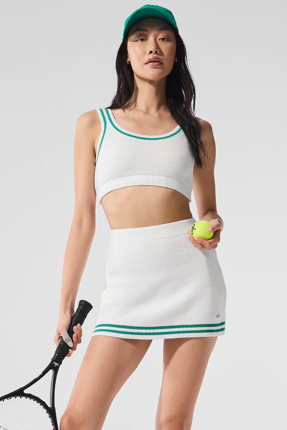 Alo Yoga Tennis Club Sweater Knit Bra - White/Spruce Green