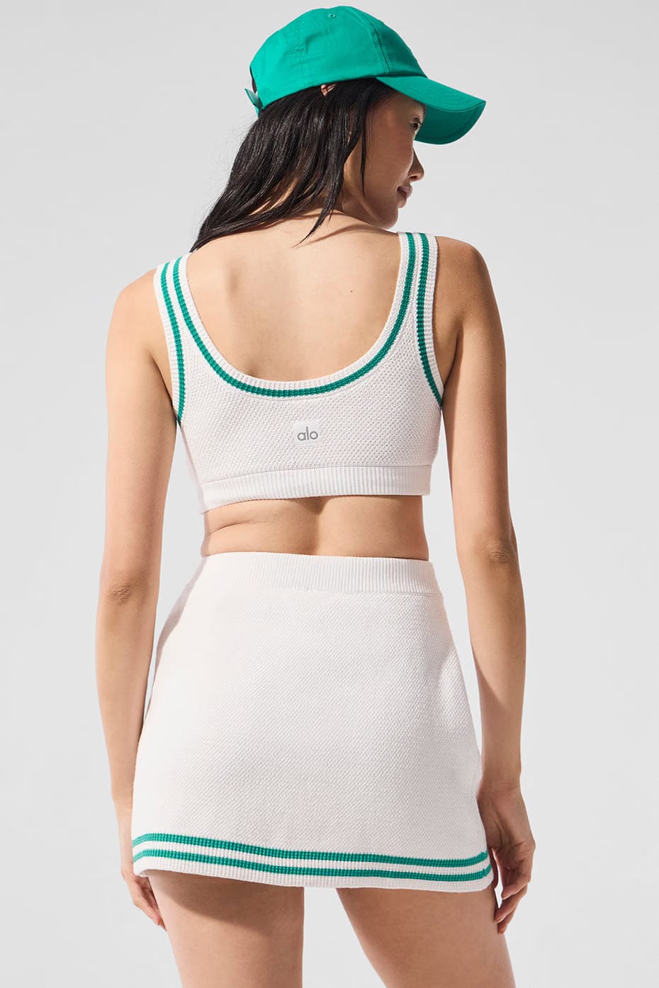 Alo Yoga Tennis Club Sweater Knit Bra - White/Spruce Green