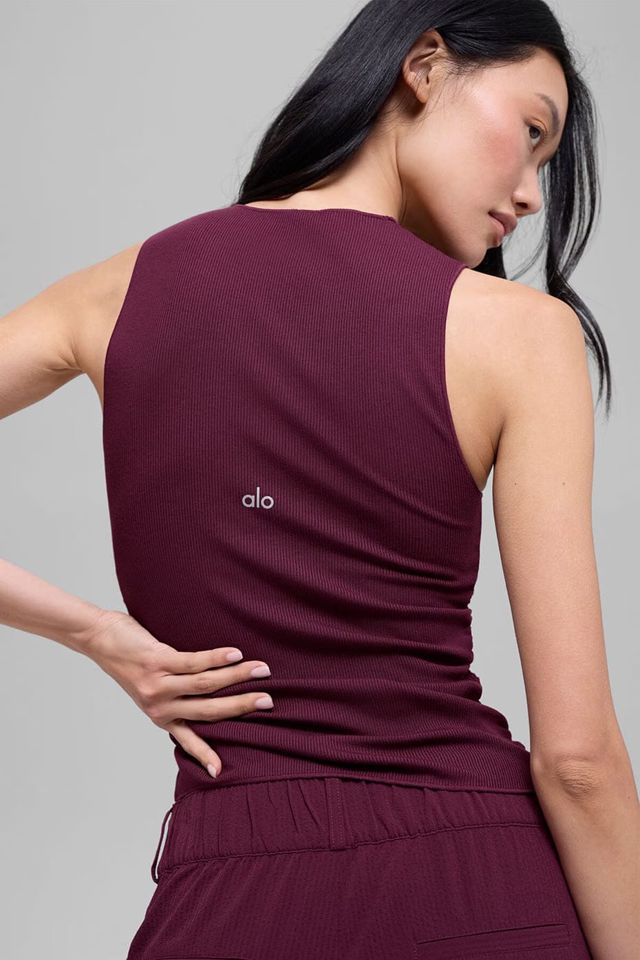 Alo Yoga Ribbed En Pointe Tank - Burgundy