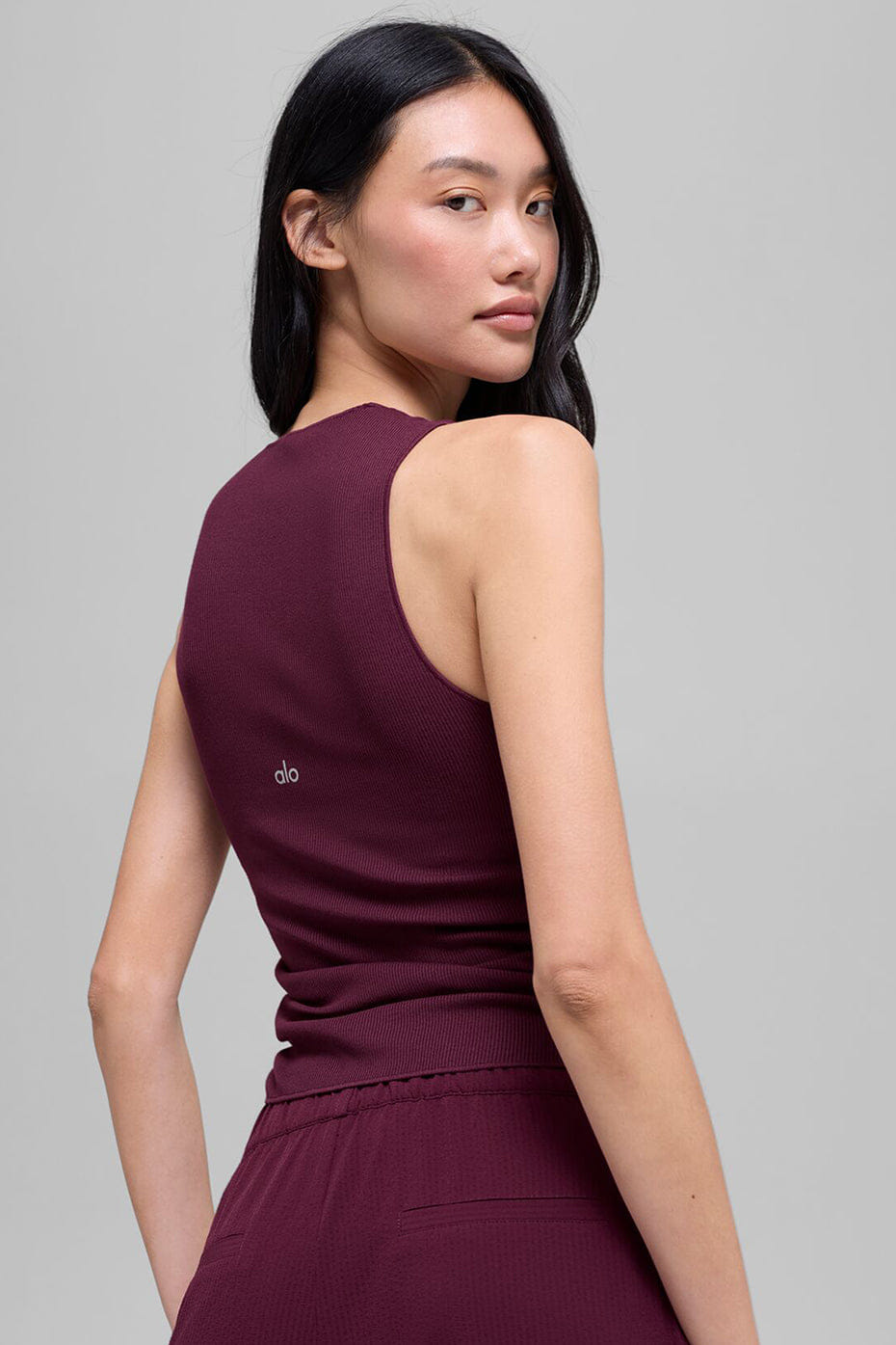 Alo Yoga Ribbed En Pointe Tank - Burgundy