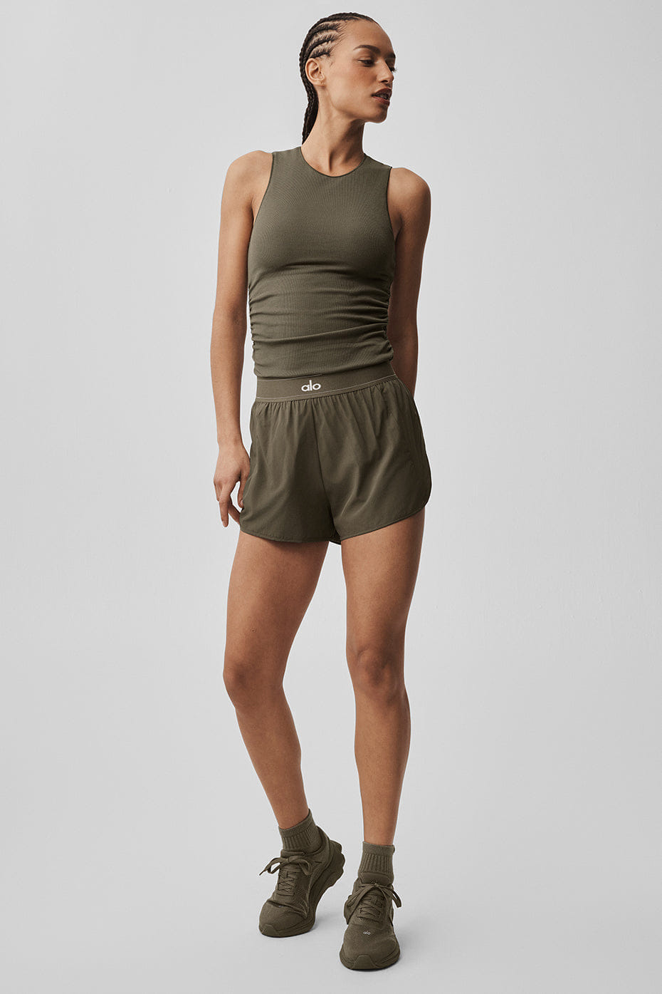 Alo Yoga Ribbed En Pointe Tank - Olive Tree