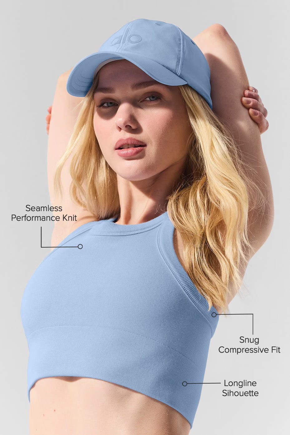 Alo Yoga Seamless Delight High Neck Bra - Seashell Blue