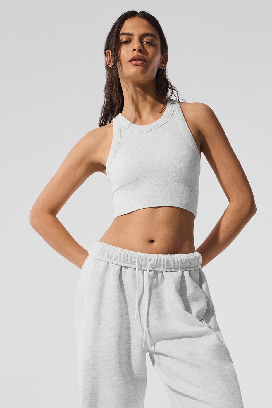 Alo Yoga Seamless Delight High Neck Bra - White Heather