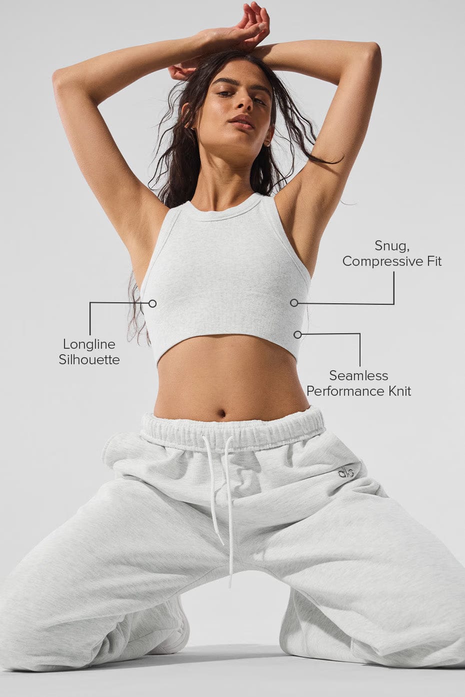 Alo Yoga Seamless Delight High Neck Bra - White Heather