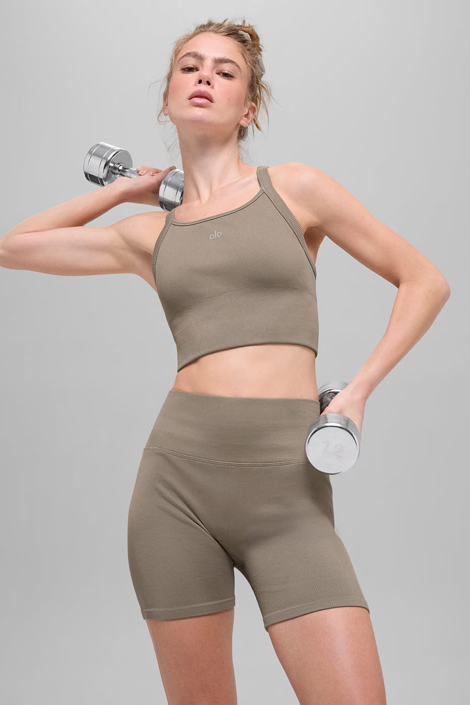 Alo Yoga Seamless Ribbed Favorite Bra Tank - Light Cocoa