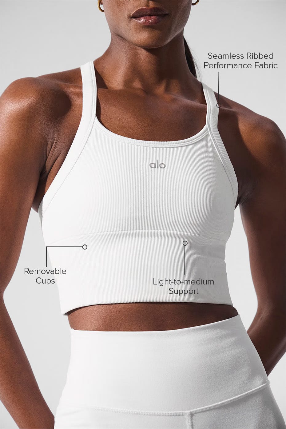 Alo Yoga Seamless Ribbed Favorite Bra Tank - White