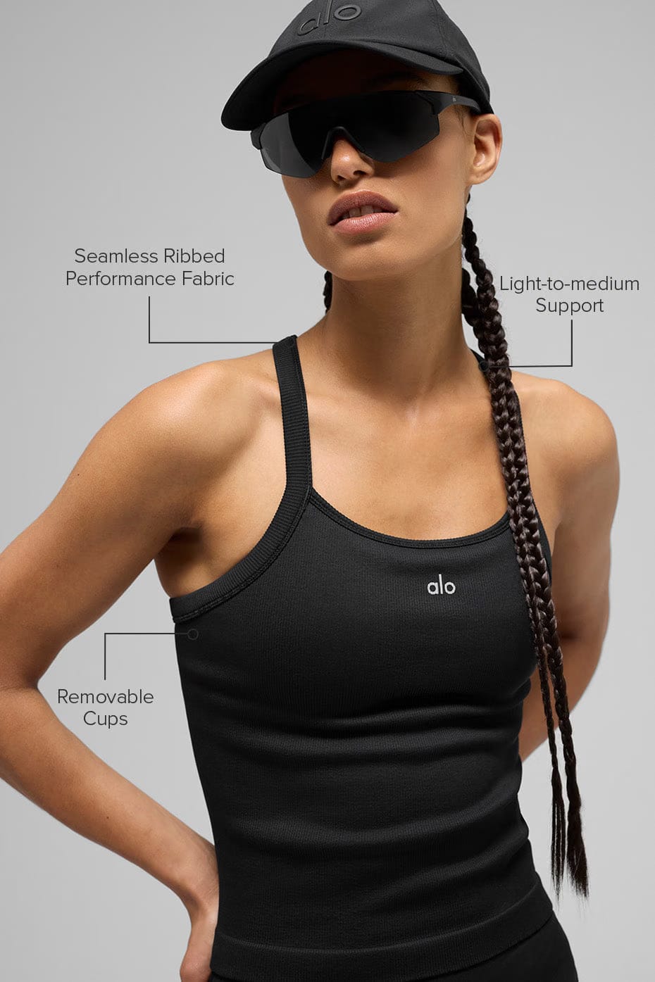 Alo Yoga Seamless Ribbed Favorite Full Length Bra Tank - Black