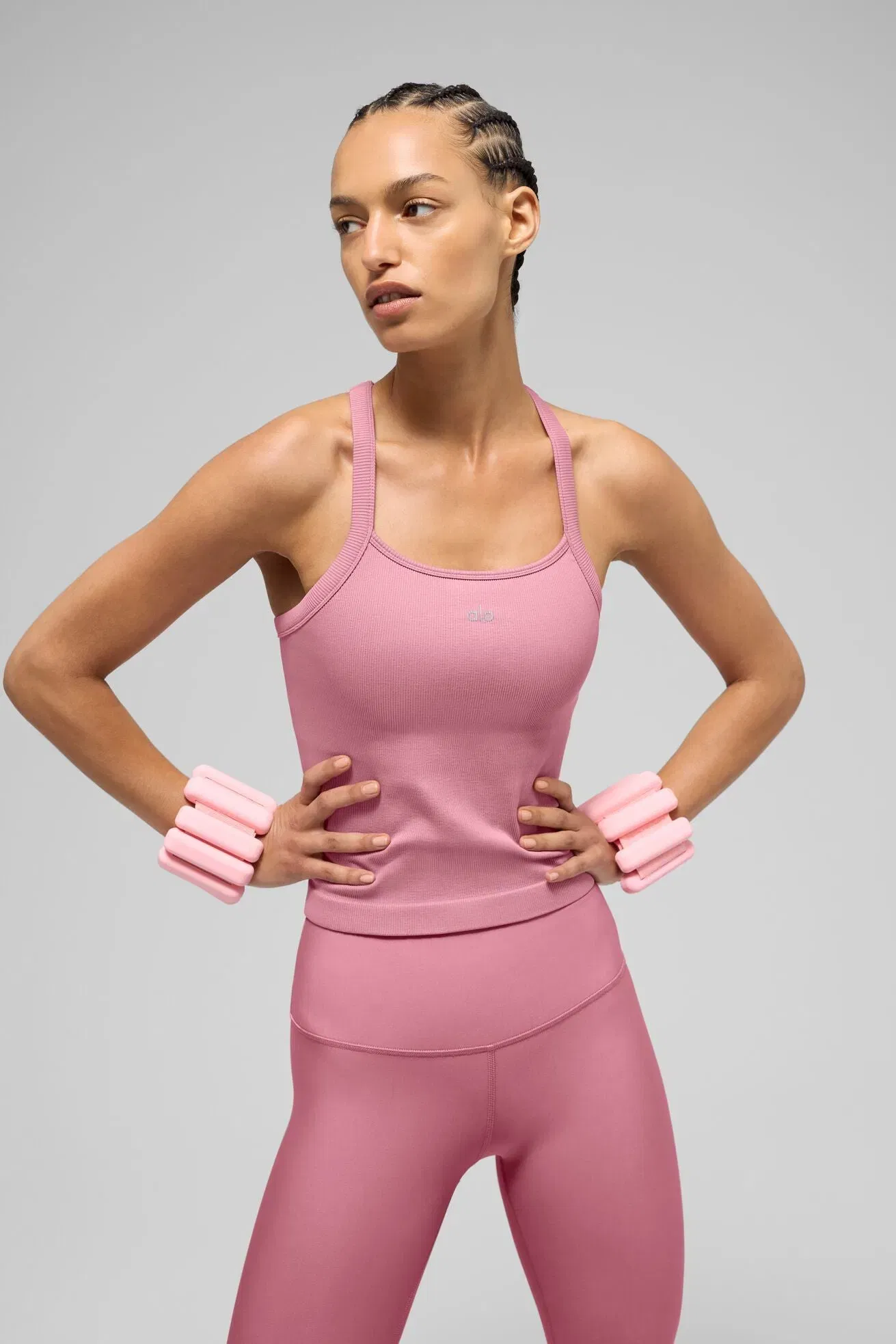 Alo Yoga Seamless Ribbed Favorite Full Length Bra Tank - Pink Wild Rose