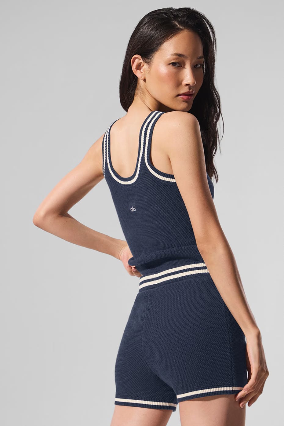 Alo Yoga Tennis Club Sweater Knit Tank - Navy/Ivory