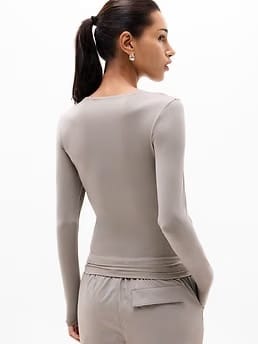 Athleta BodyMove Crew Neck Long Sleeve Top - Beige (Mortar Mushroom)