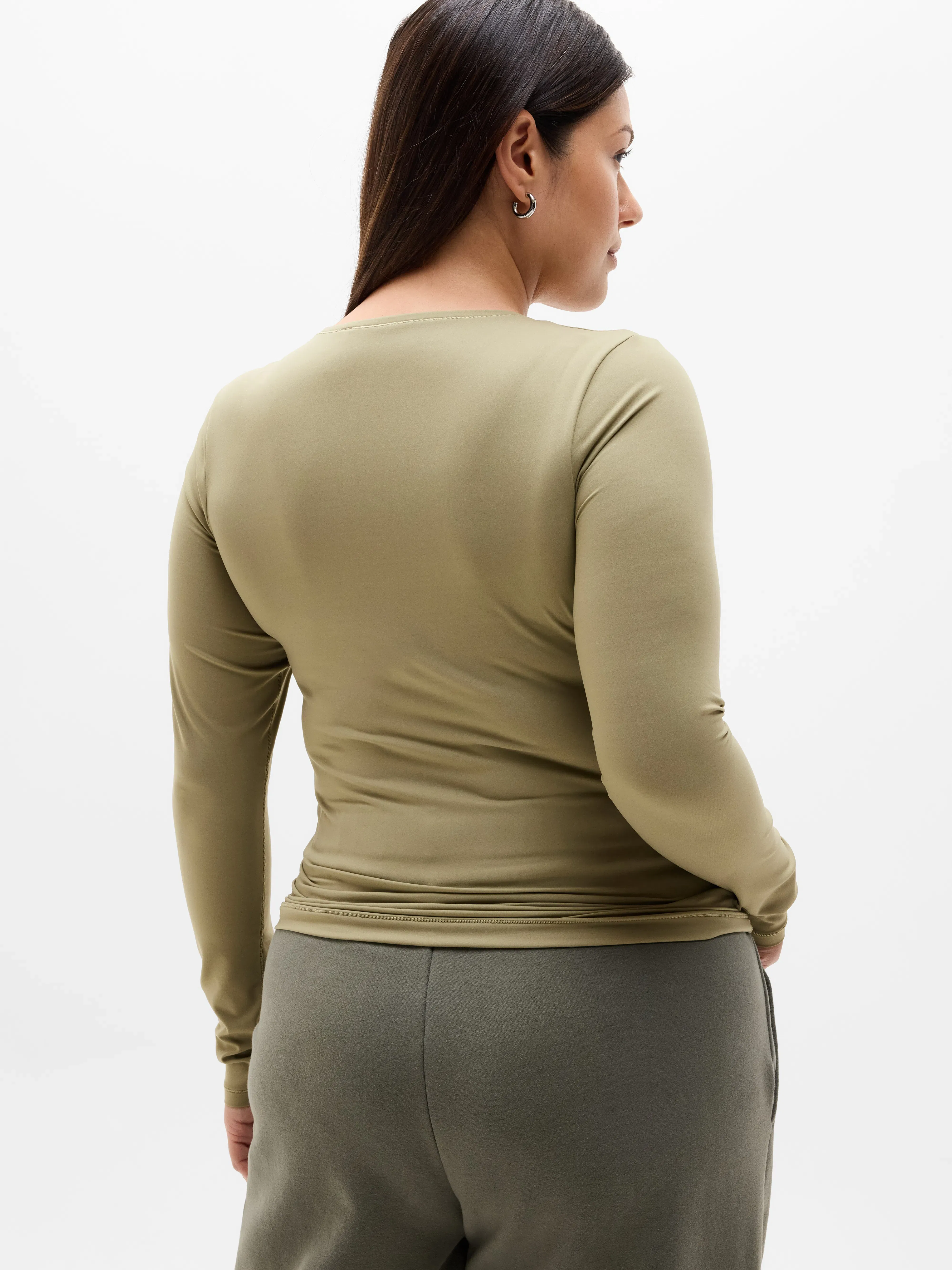 Athleta BodyMove Crew Neck Long Sleeve Top - Green (Olive Branch)