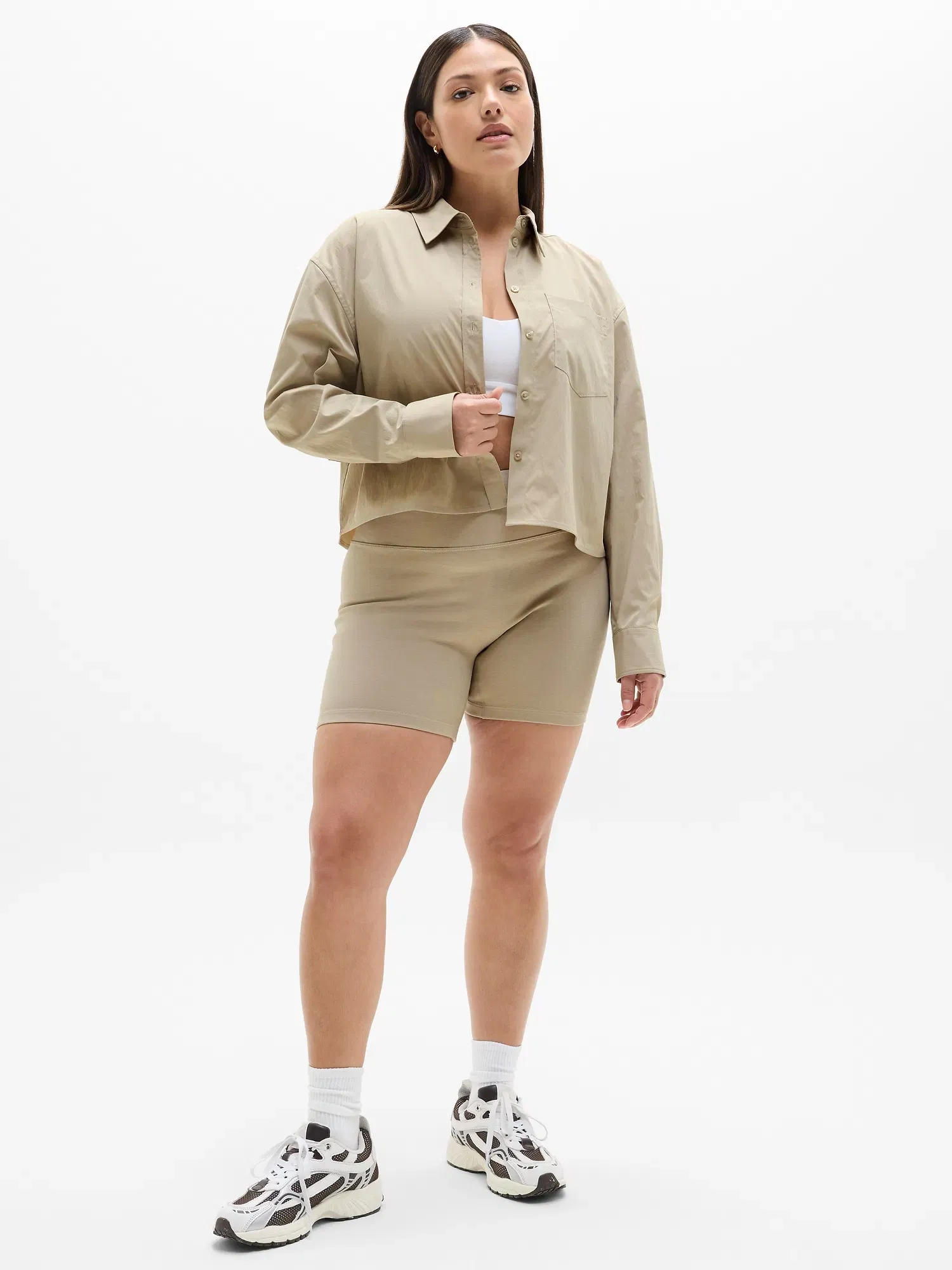 Athleta Midday Cropped Poplin Shirt - Beige (Ecru)