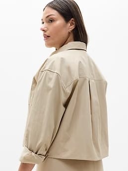 Athleta Midday Cropped Poplin Shirt - Beige (Ecru)
