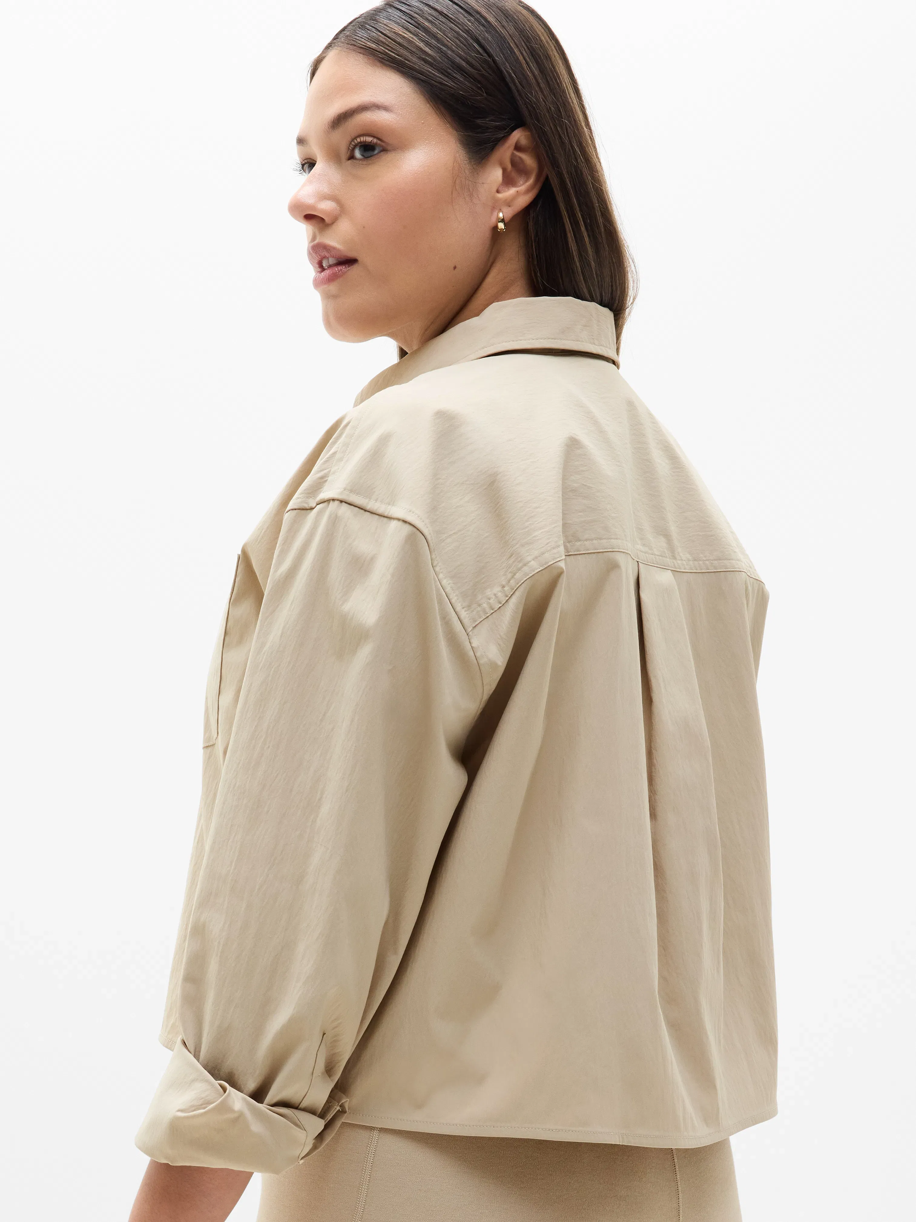 Athleta Midday Cropped Poplin Shirt - Beige (Ecru)