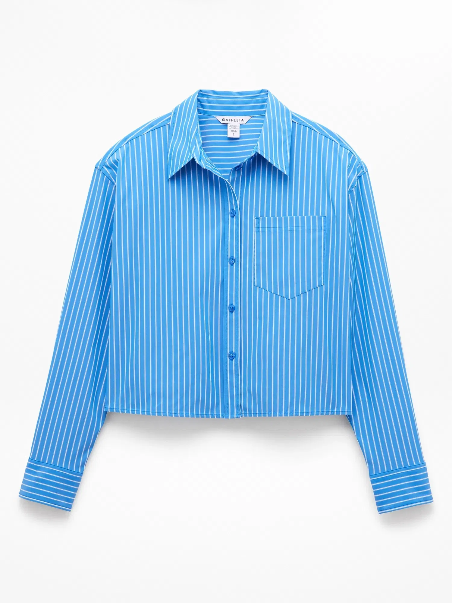 Athleta Midday Cropped Poplin Shirt - Blue (Hawthorne Stripe Breaker)