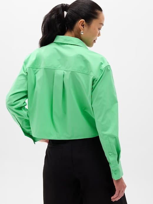 Athleta Midday Cropped Poplin Shirt - Green (Palmetto)