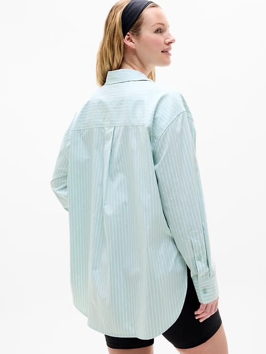 Athleta Midday Oversized Poplin Shirt - Green (Current/Bright White)