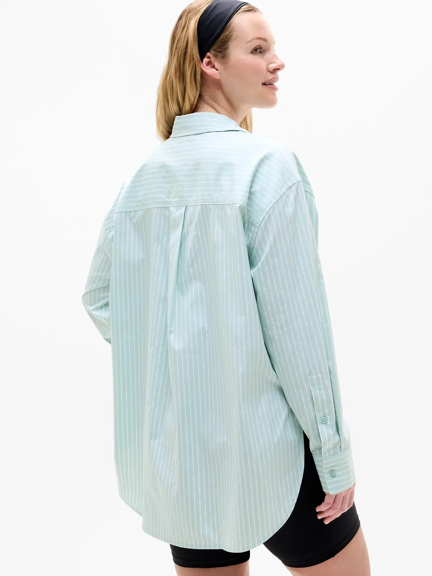 Athleta Midday Oversized Poplin Shirt - Green (Current/Bright White)