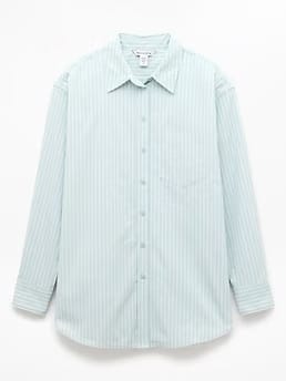 Athleta Midday Oversized Poplin Shirt - Green (Current/Bright White)