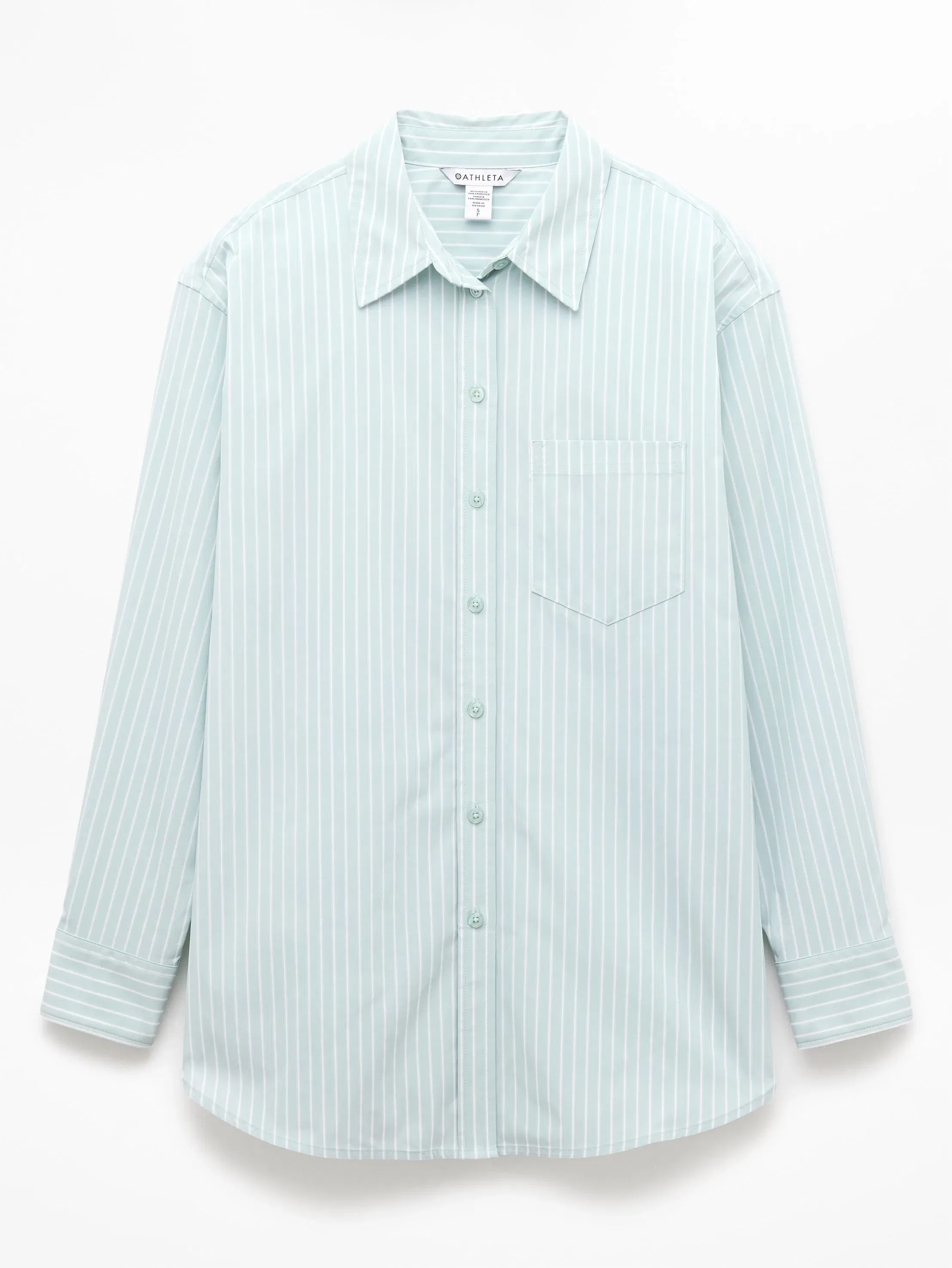 Athleta Midday Oversized Poplin Shirt - Green (Current/Bright White)