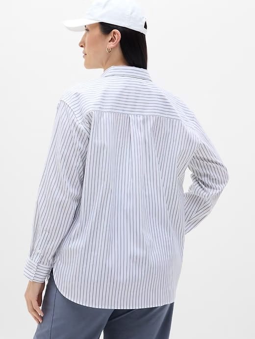 Athleta Midday Relaxed Poplin Shirt - Gray (Hawthorne Stripe Slate)