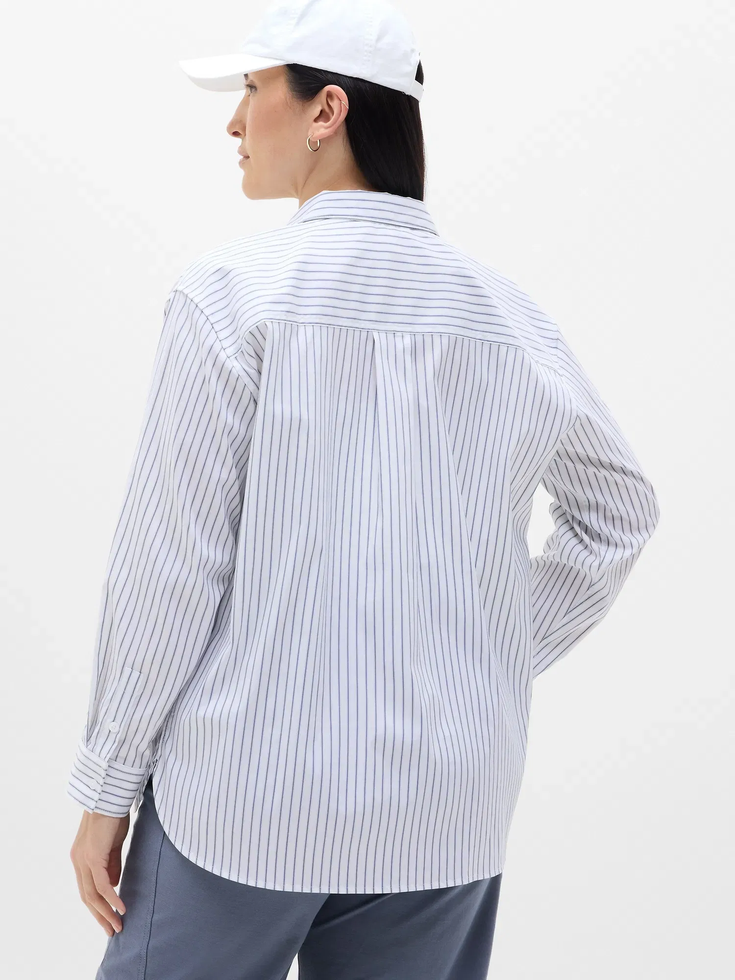 Athleta Midday Relaxed Poplin Shirt - Gray (Hawthorne Stripe Slate)