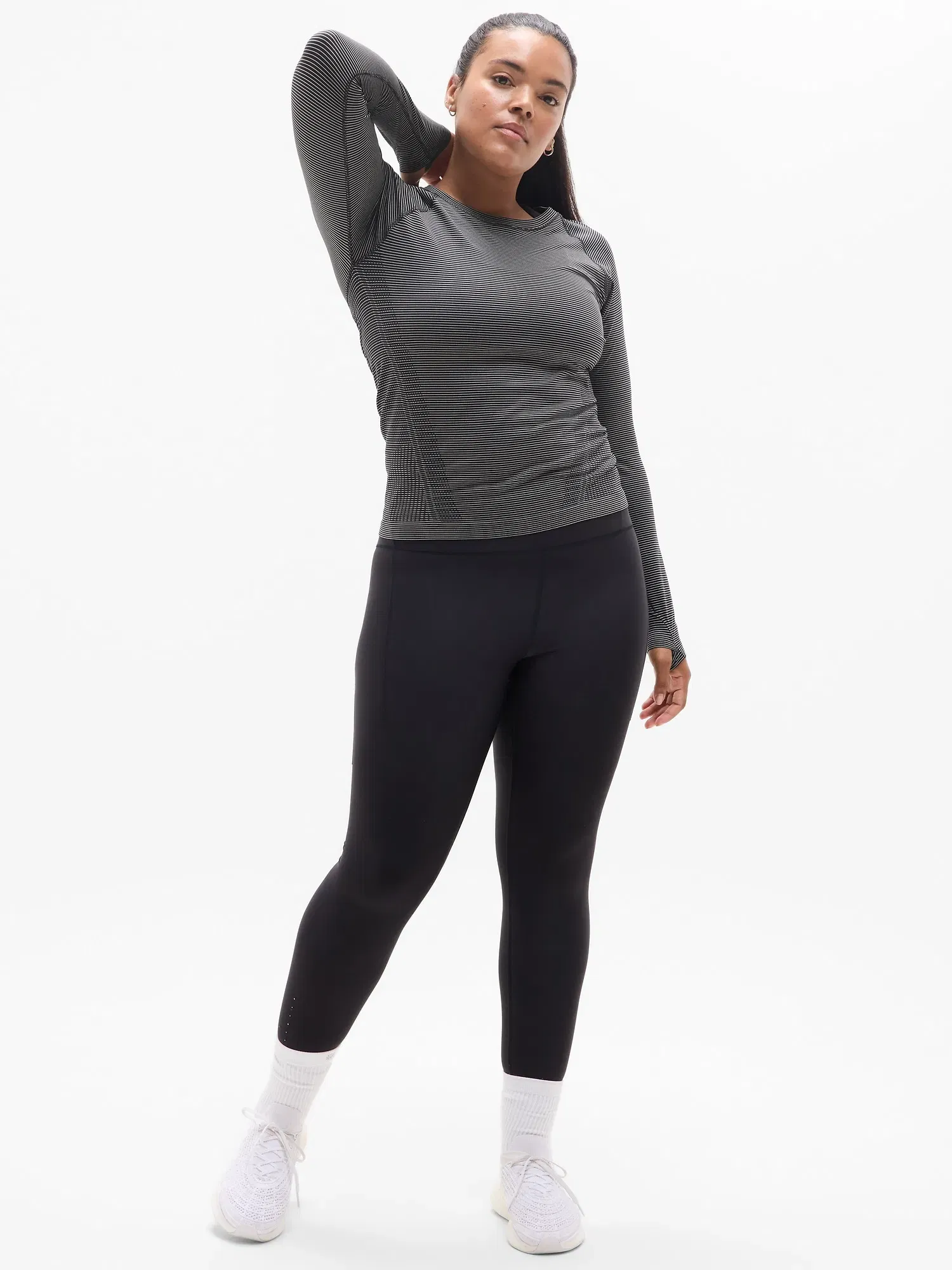 Athleta Momentum Seamless Top - Multi (Black Mini Stripe)