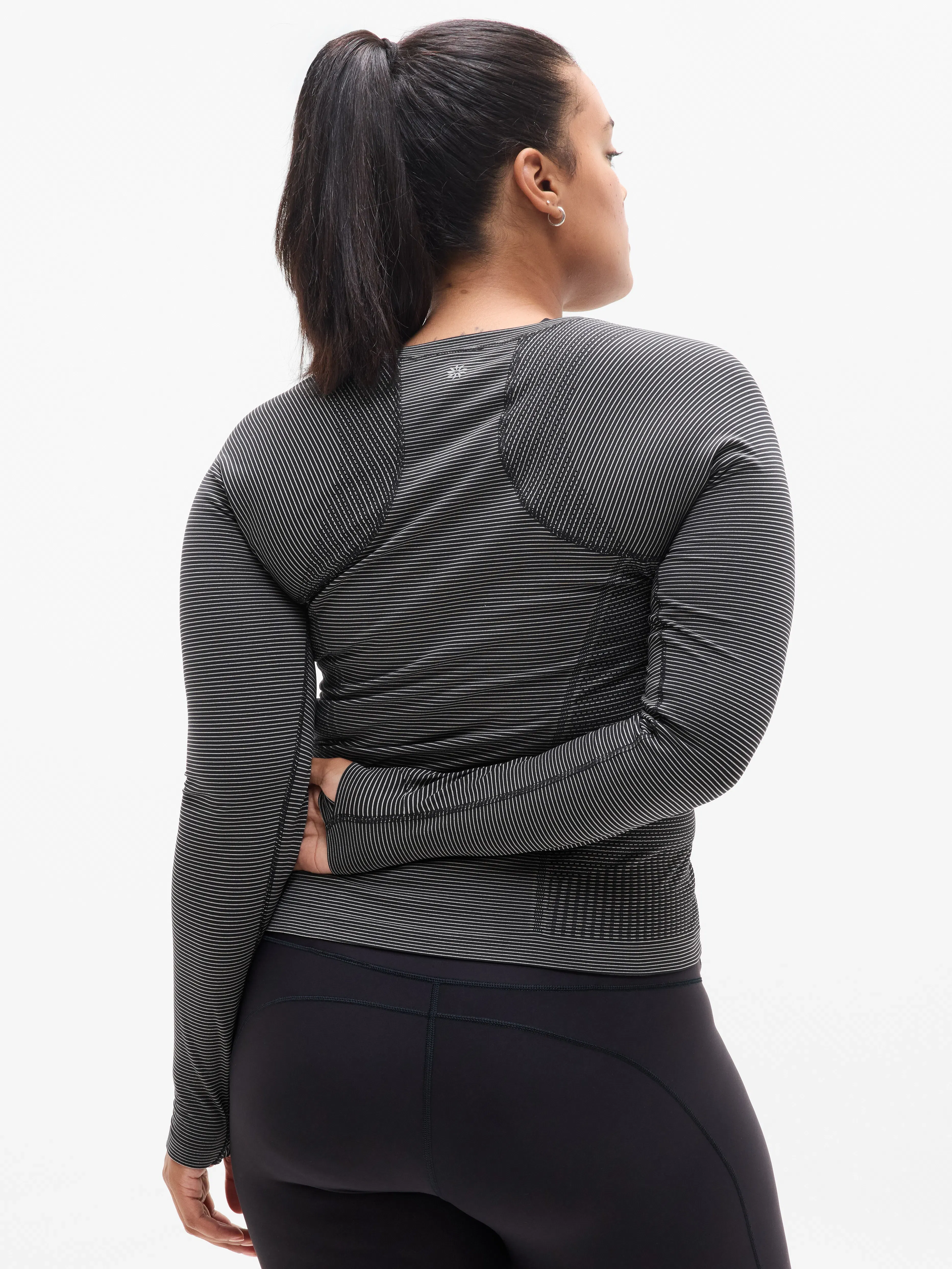 Athleta Momentum Seamless Top - Multi (Black Mini Stripe)