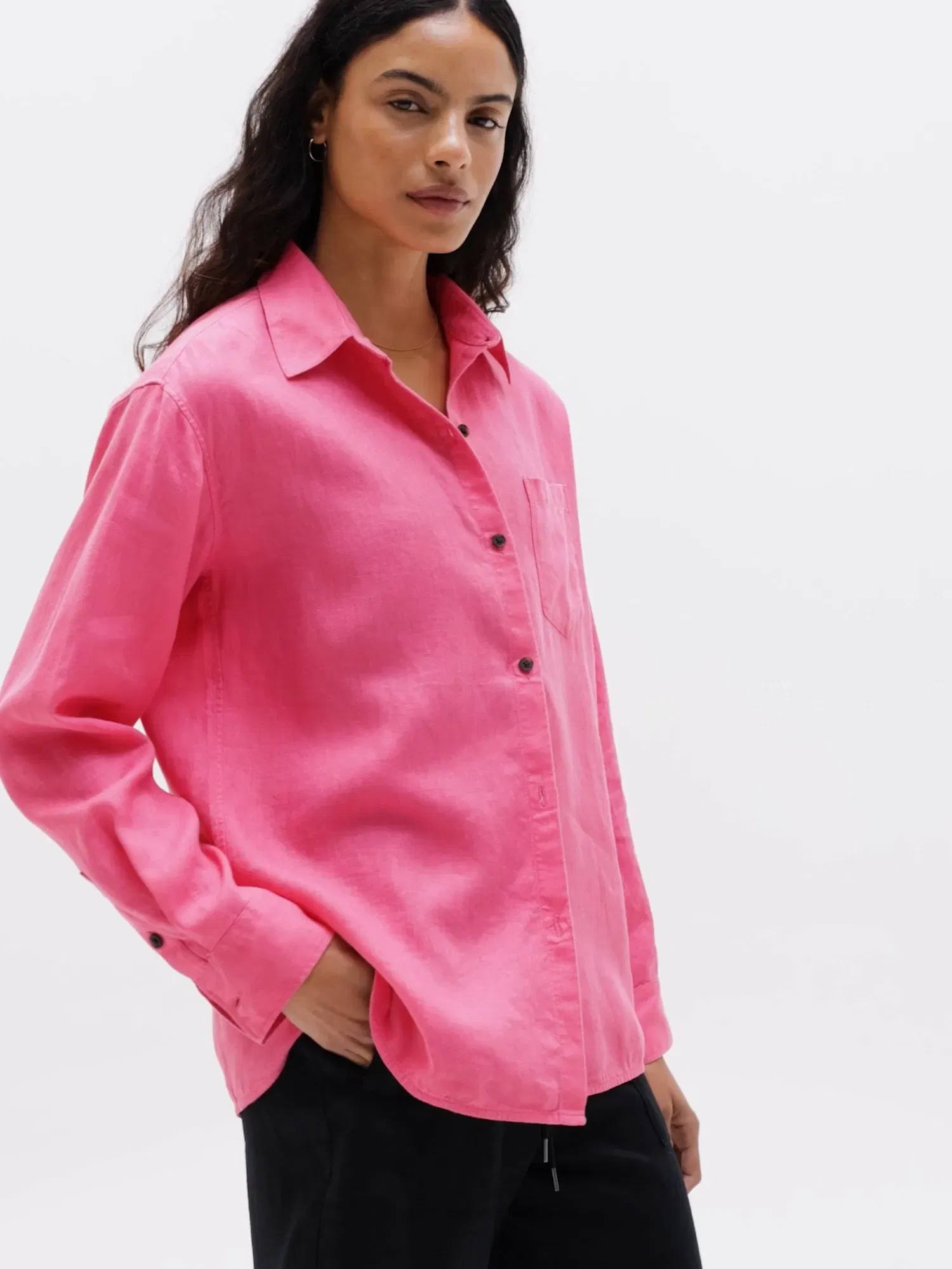 Athleta Retreat Linen Top - Pink (Cerise)