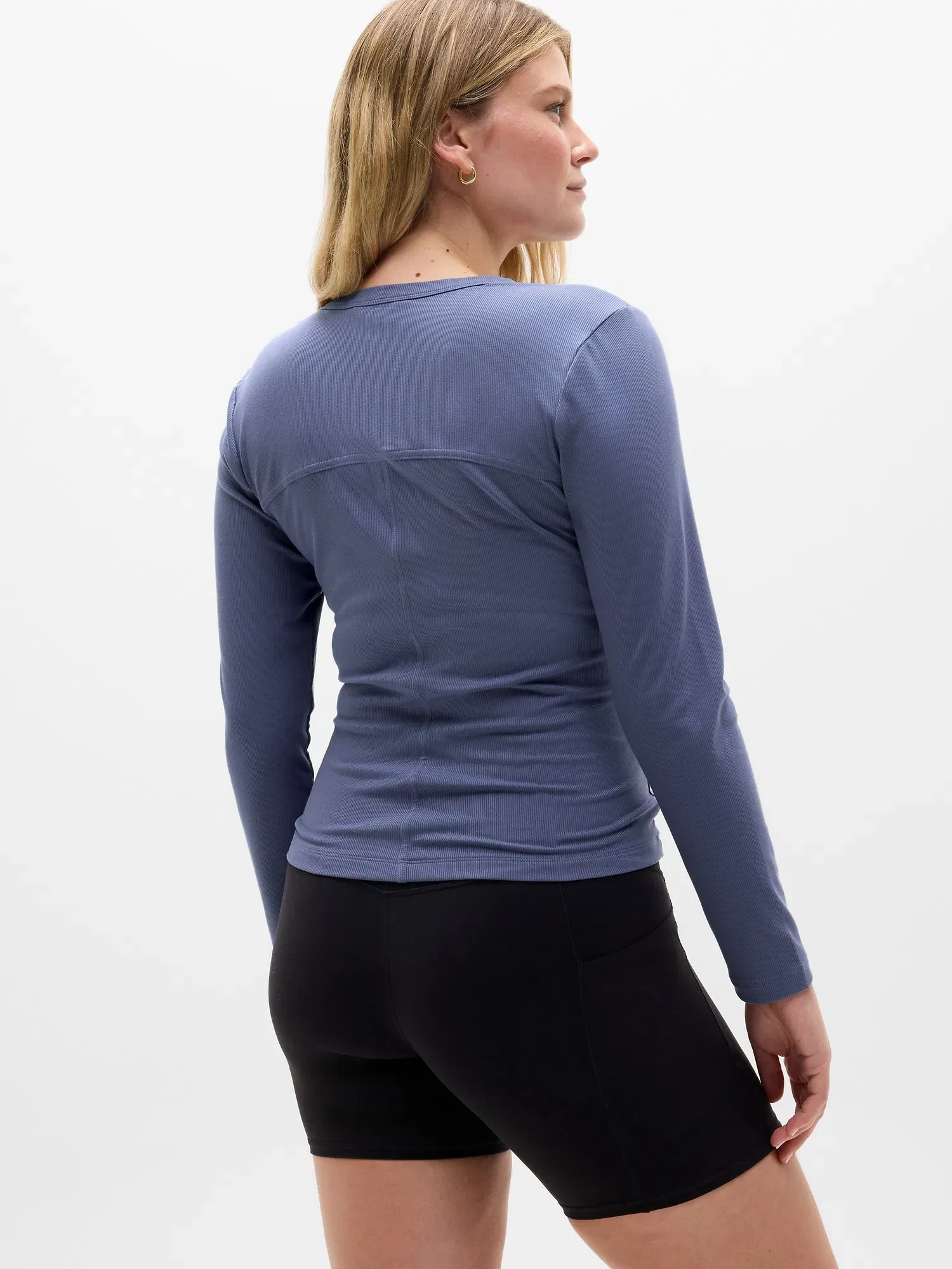 Athleta Signature Rib Long Sleeve Henley Top - Blue (Celestial)