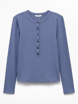 Athleta Signature Rib Long Sleeve Henley Top - Blue (Celestial)