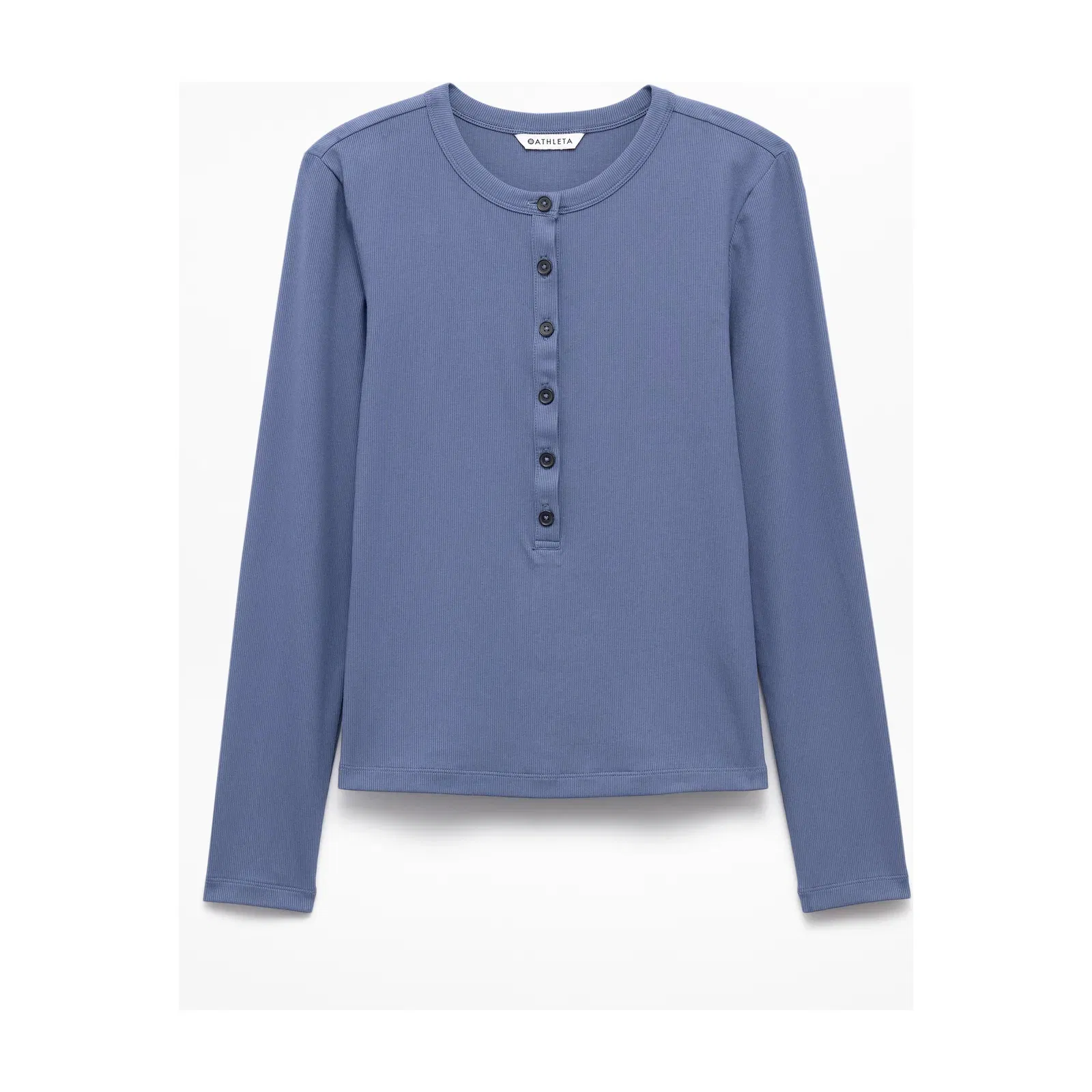 Athleta Signature Rib Long Sleeve Henley Top - Blue (Celestial)
