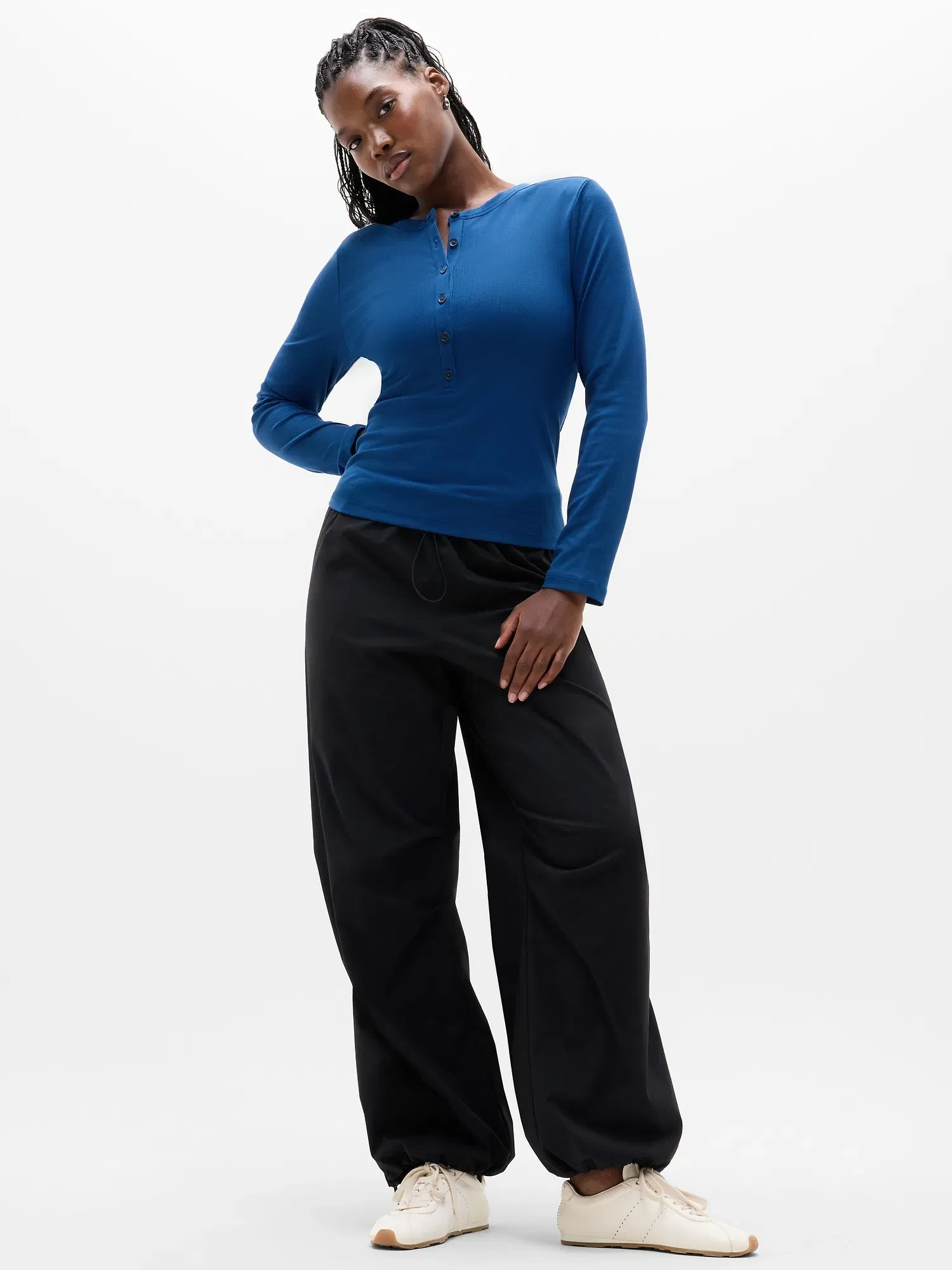 Athleta Signature Rib Long Sleeve Henley Top - Blue (Maritime)