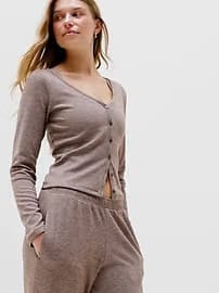 Athleta Sunday Rib Cardigan - Brown (Chocolate Brown Heather)