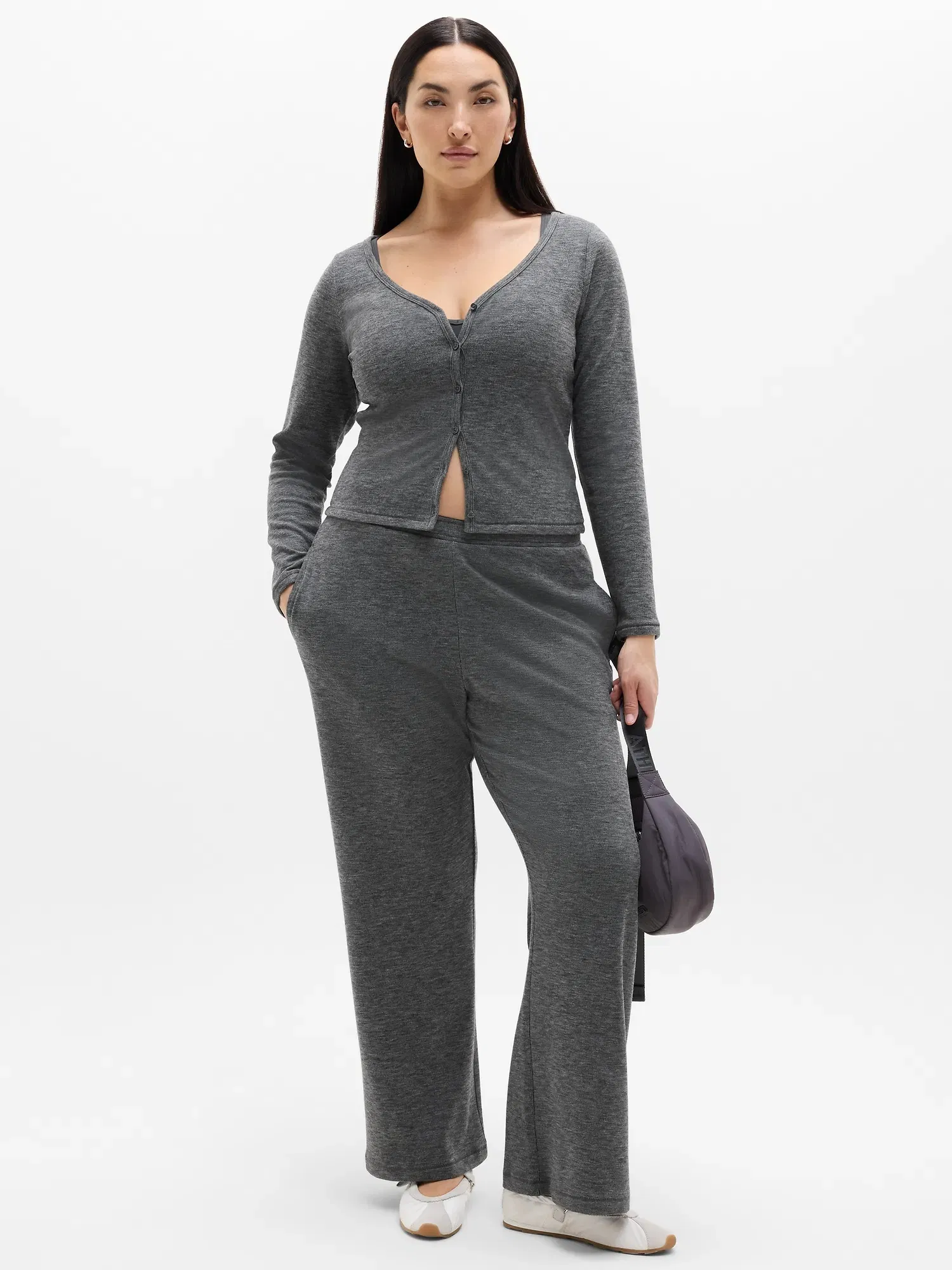Athleta Sunday Rib Cardigan - Gray (Dark Grey Heather)