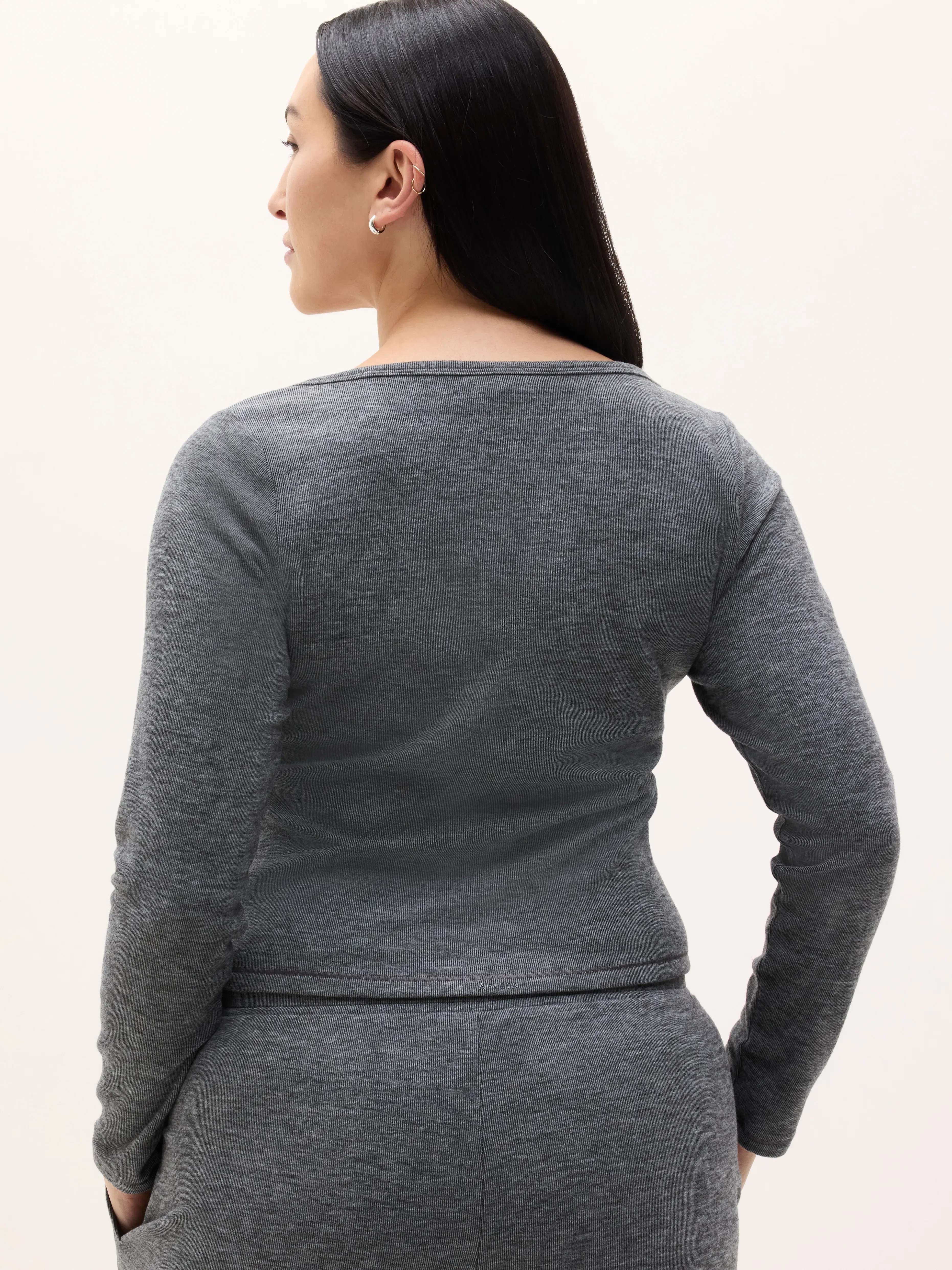 Athleta Sunday Rib Cardigan - Gray (Dark Grey Heather)