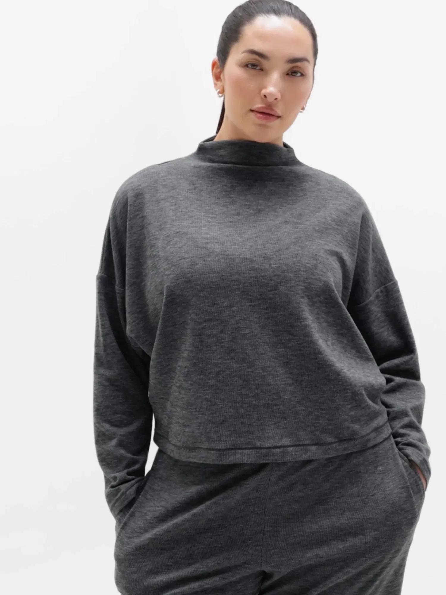 Athleta Sunday Rib Dolman Top - Gray (Dark Grey Heather)