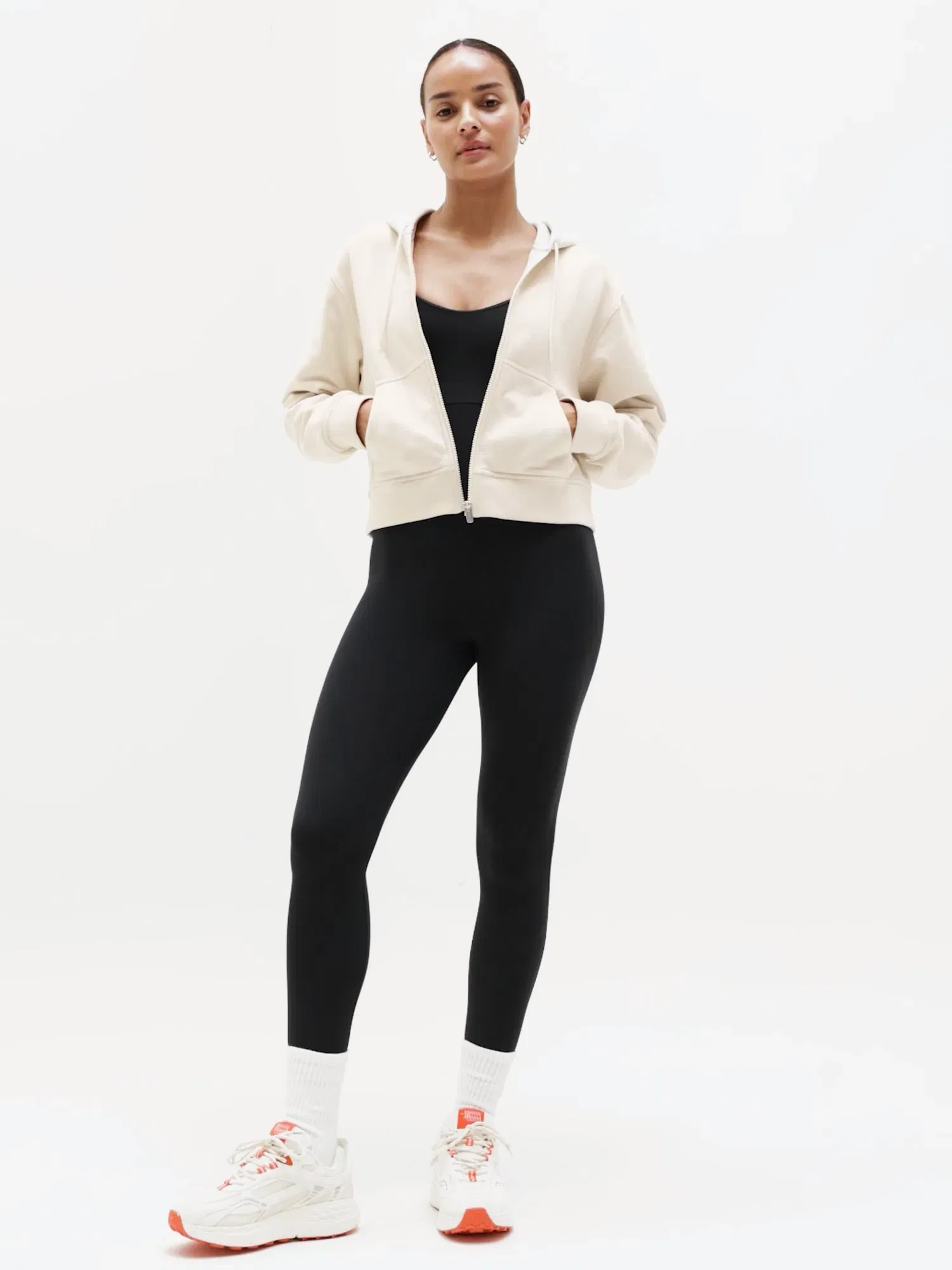 Athleta Forever Fleece Full Zip Sweatshirt - Beige (Bone)
