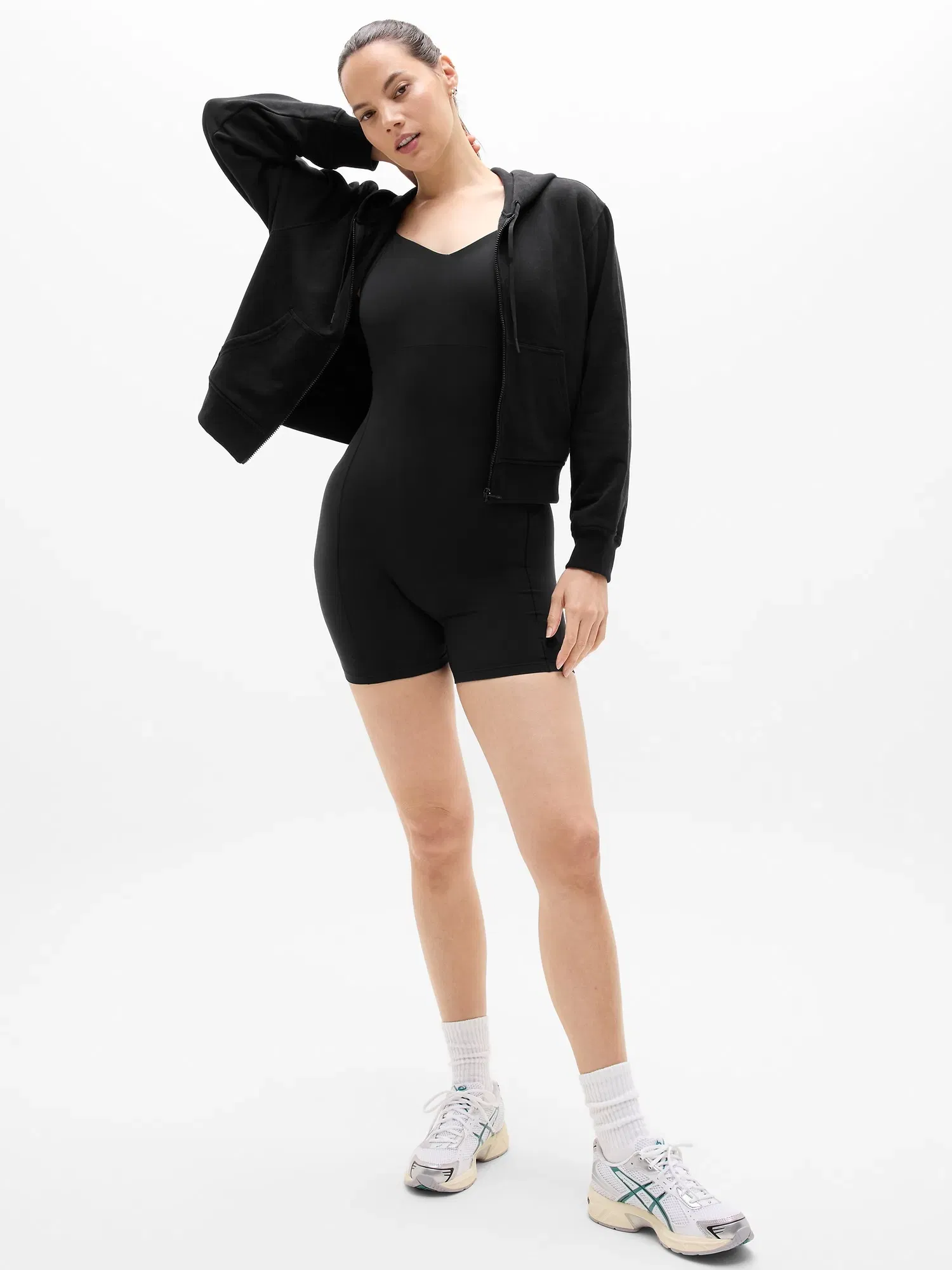 Athleta Forever Fleece Full Zip Sweatshirt - Black (Black)
