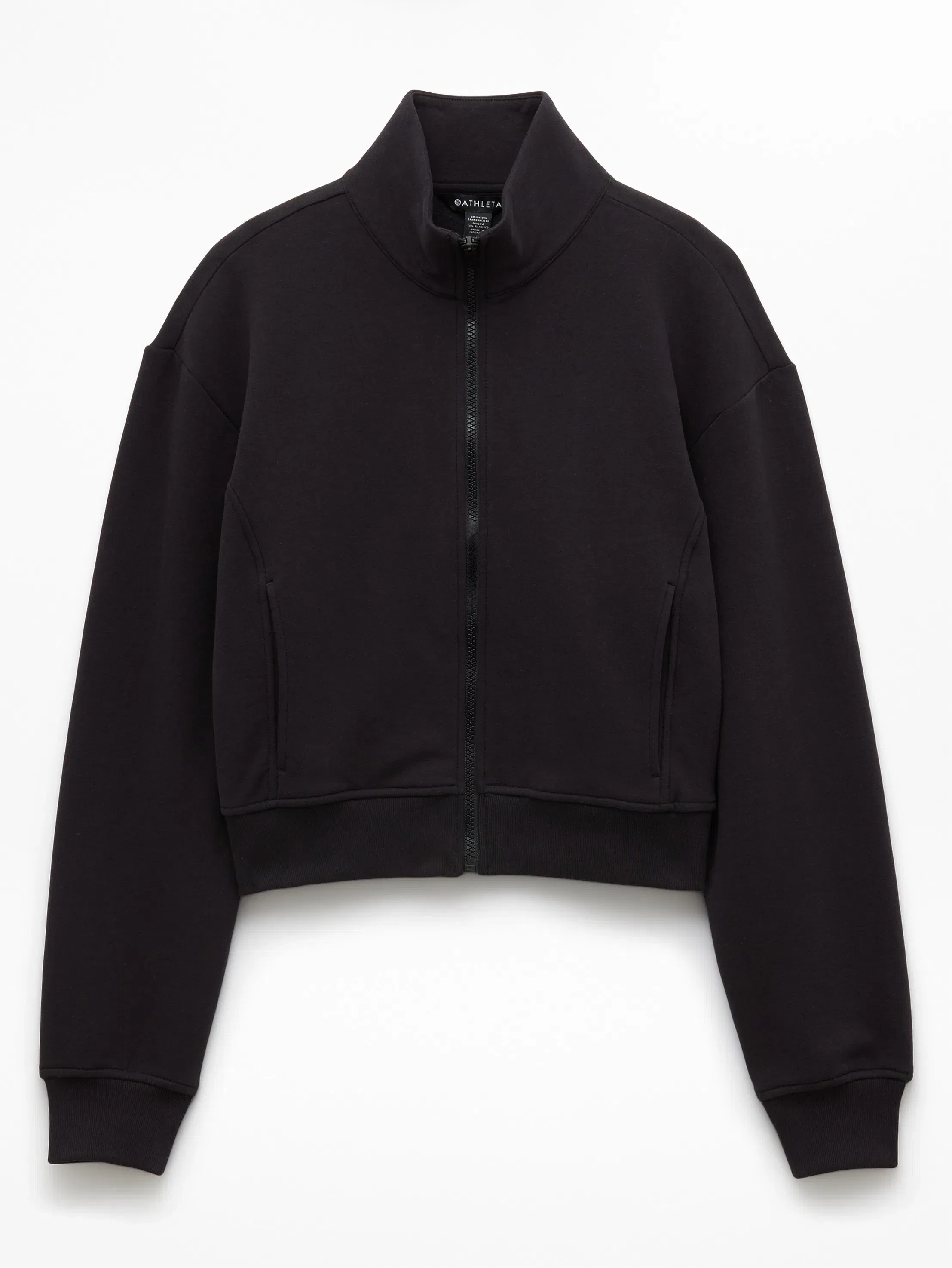 Athleta Forever Fleece Track Jacket - Black (Black)