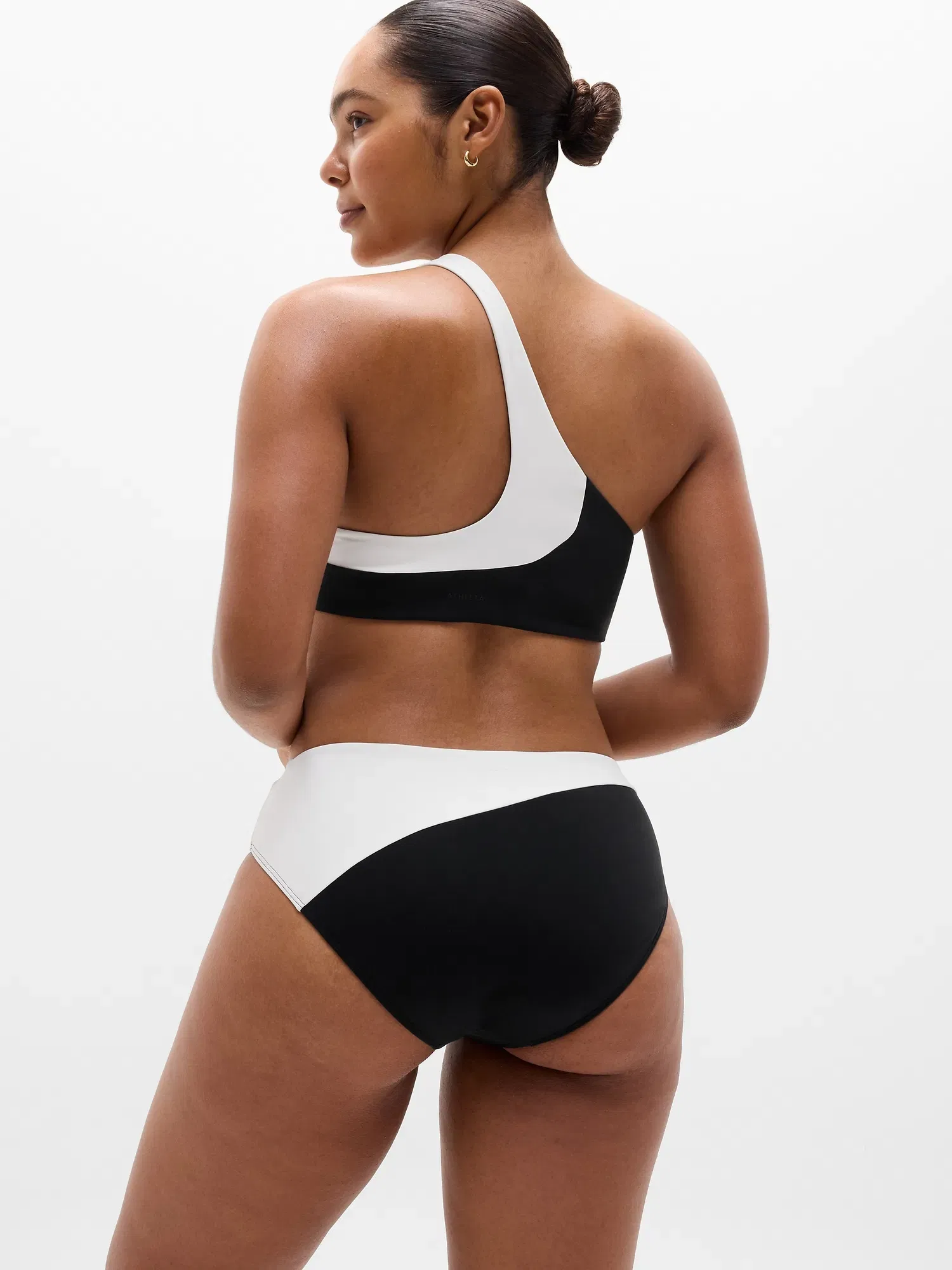 Athleta High Waist Cheeky Swim Bottom - Black (Black/Magnolia White)