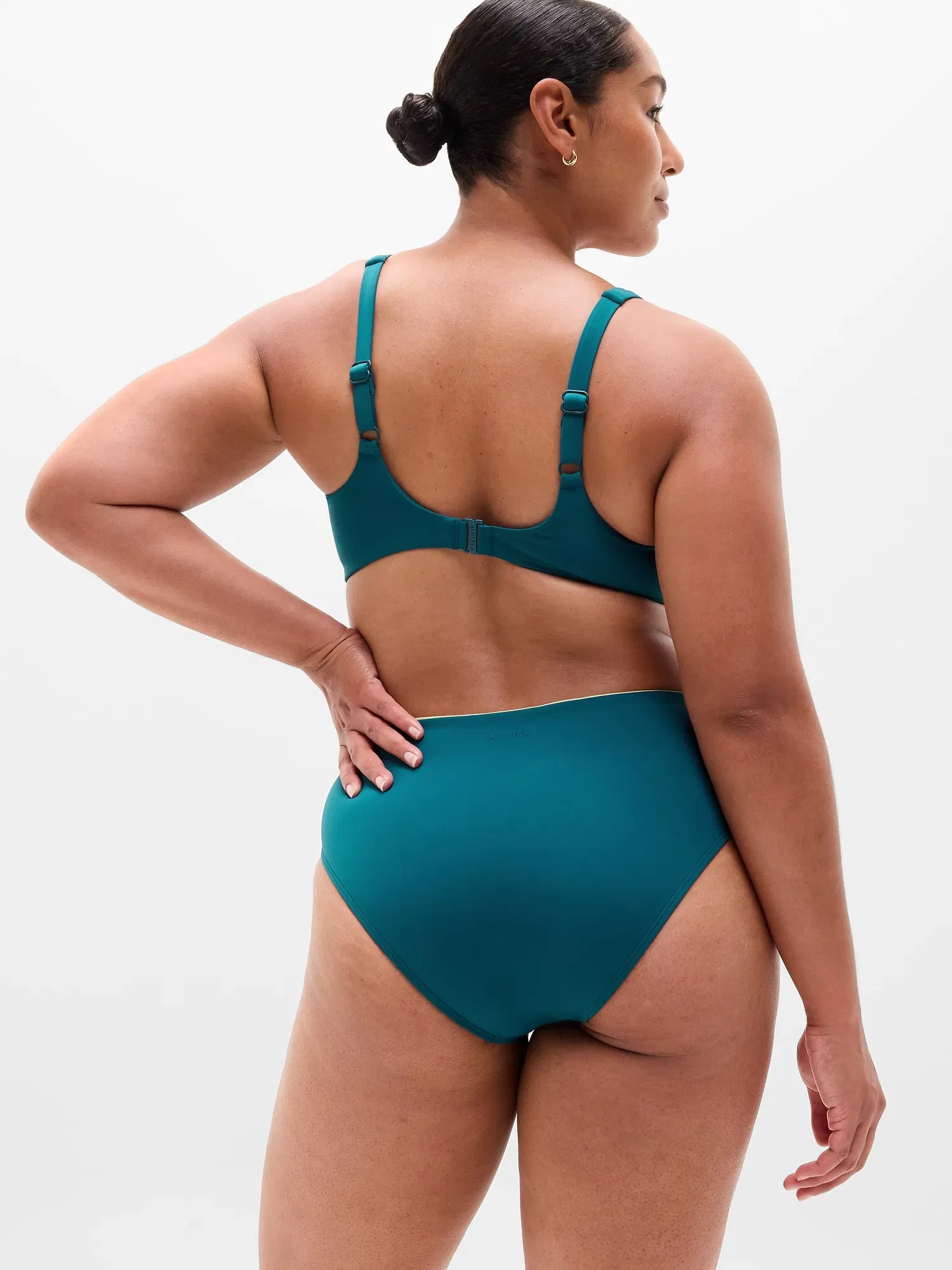 Athleta High Waist Cheeky Swim Bottom - Green (Coastal Teal/Spark)