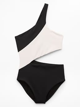 Athleta Shoreline Asymmetrical One Piece - Black (Black/Magnolia White)
