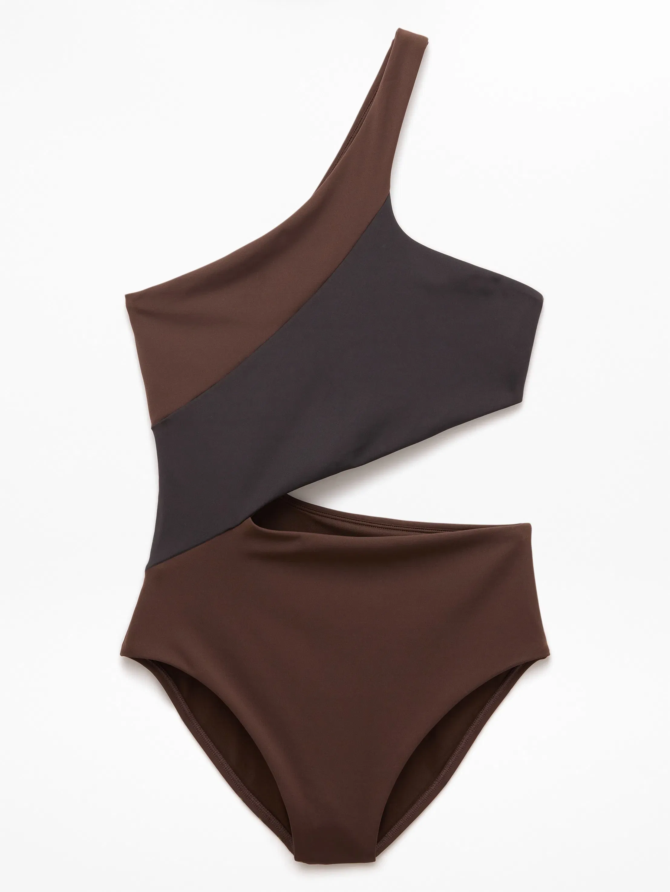 Athleta Shoreline Asymmetrical One Piece - Brown (Woodland/Black)