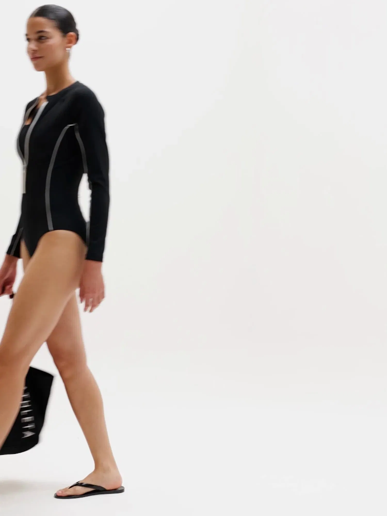 Athleta Sun Shield Rashguard One Piece - Black (Black/Magnolia White)