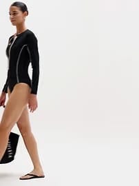 Athleta Sun Shield Rashguard One Piece - Black (Black/Magnolia White)