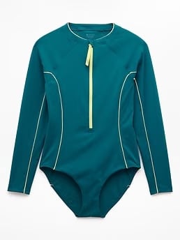 Athleta Sun Shield Rashguard One Piece - Blue (Coastal Teal/Spark)
